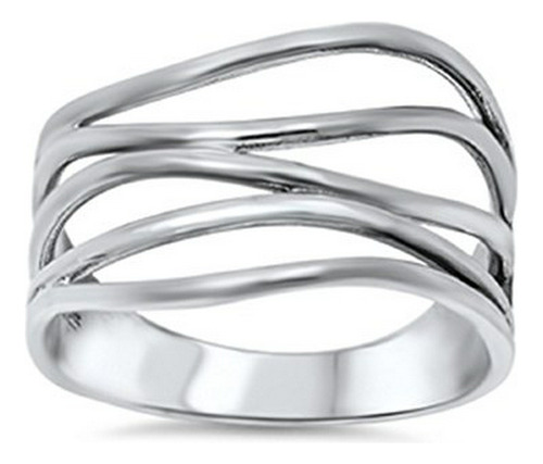 Liquidaciónwarehouse Sterling Silver Crooked Lines Anillo De