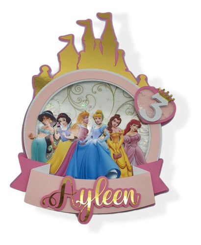 Cake Topper Shaker Letrero Para Pastel Fiesta De Princesas 