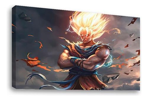 Cuadro Decorativo Canvas Moderno Goku 2 Color Natural Armazón Natural