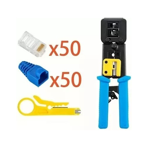 Crimpeadora Ez Rj45 +50 Conectores Cat6 Prensa Anticorte