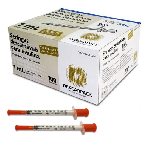 Seringa Insulina / Botox 1ml Agulha Ultrafina Caixa 100 Un Capacidade Em Volume 1 Ml