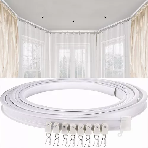  Techo de pista flexible blanco, riel flexible para cortina de  techo, con riel deslizante de riel, ventana de sistema de riel de montaje  en techo, en forma de U, en forma