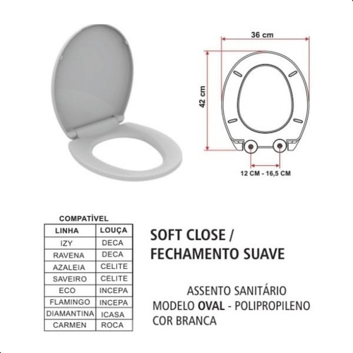 Assento Sanitário Oval Soft Slow Close Fechamento Suave Cor Branco