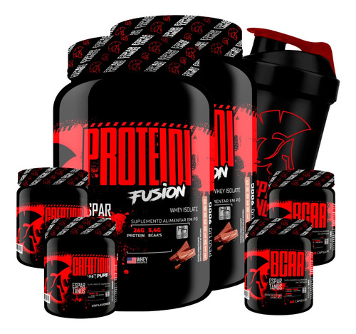Combo Duplo Whey Fusion + 2x Bcaa + 2x Creatina + Shaker