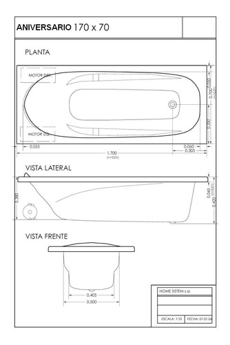 Imagen 4 de 10 de Bañera Hidromasaje Jacuzzi 170 X 70 Acrílico 6 Jets