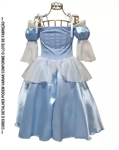 Vestido Cinderela Infantil de Luxo Longo Com Coroa e Luvas