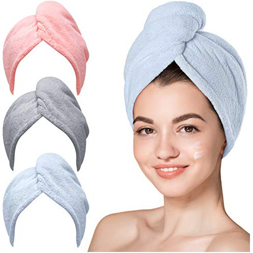 Hicober Microfiber Hair Towel, 3 Packs Hair Turbans Rwbkd