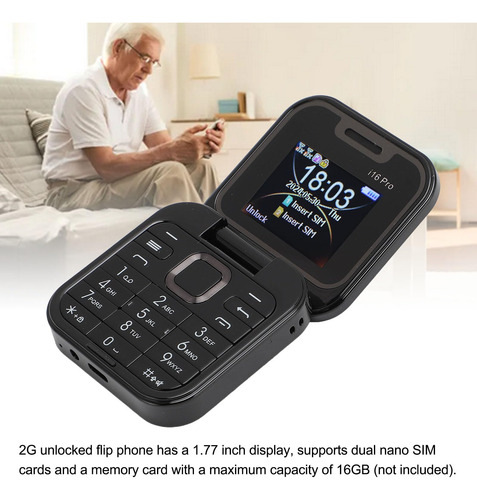 Flip Phone, Mini 2g Flip Cell Phone 2 Tarjeta Sim Teléfono Celular Para Personas Mayores Con Linterna Led, Cámara Trasera Hd, Radio Fm, Lista Negra,