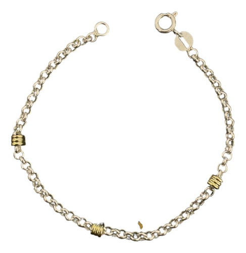 Pulsera Plata 925 Y Oro Rolo Maciza