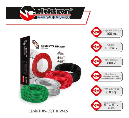 Imagen 2 de 7 de Kit 3 Cajas 100 Mts Cable Iusa Negro,blanco,rojo Thw Cal 10