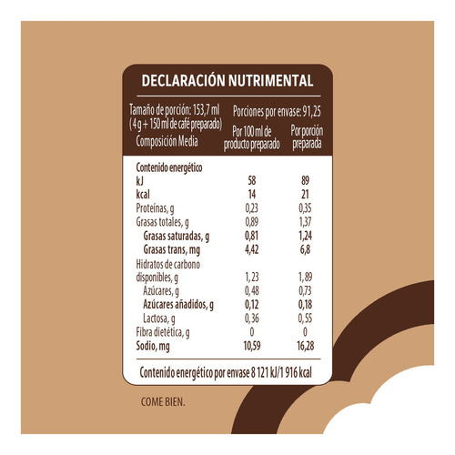Sustituto De Crema Para Café En Polvo Extra Cremoso 365gr