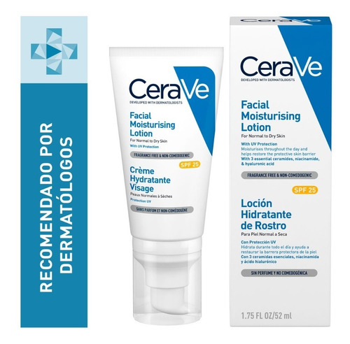 Imagen 1 de 12 de Locion Facial Hidratante Con Fps 25 Piel Mixta Cerave 52ml