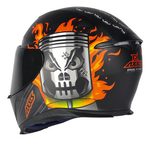 Capacete Moto Axxis Piston Preto Laranja Fosco