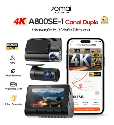 70mai A800SE-1 4K ドライブレコーダーセット Câmera Veicular Automotiva Carro Dupla 4k+1080p 70mai Dash Cam