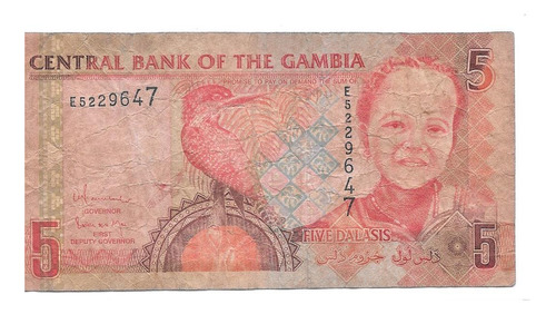 Liquido Billete De Gambia.  5 Dalasis 2013