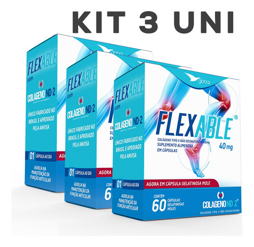 Kit3 Flexable Colágeno Tipo2 Não Desnaturado 60 Cápsulas Cgm