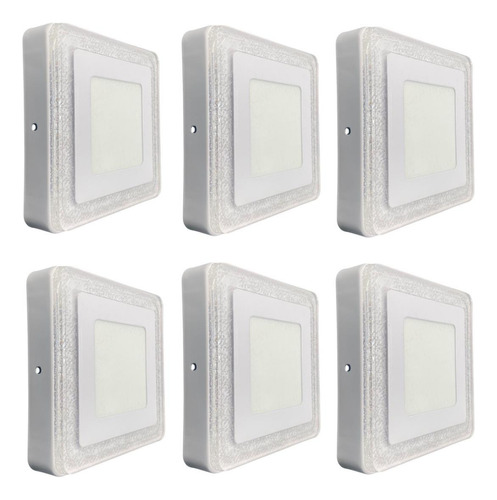 Pack6 Foco Panel Plafon Bicolor Sobrepuesto 18+6w Luz Blanca