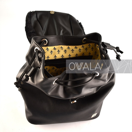 Imagen 3 de 6 de Mochila De Cuero Sintético Pelo Negra Mujer Jean Cartier