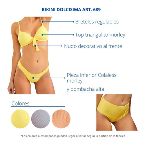 Imagen 2 de 7 de Bikini Dolcisima Art.689 Bombacha Alta Y Colaless Morley