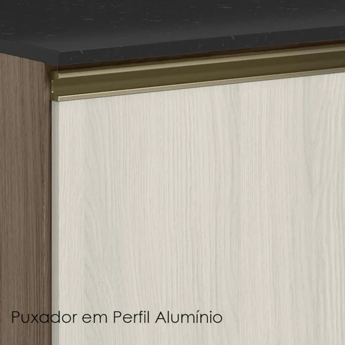 Balcão Com Tampo Canto Reto Mdf Kali 12227 Carvalho Toq Bianco Nicioli