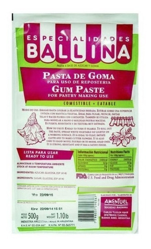 Pasta De Goma Ballina 500gr Repostería