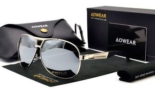 Óculos De Sol Aowear De Luxo Polarizado Proteção Uv400 Cor Cinza Claro