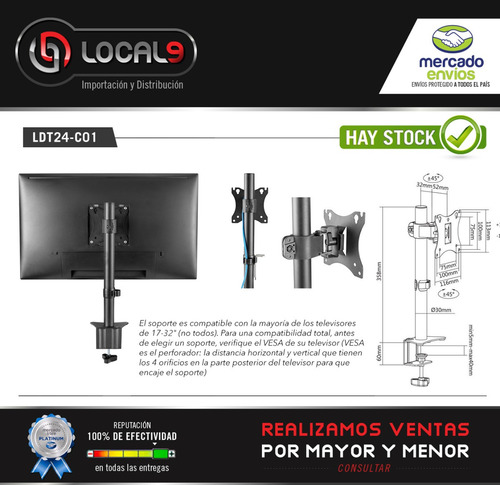 Imagen 3 de 10 de Soporte Monitor Tv De Mesa Articulado Ergonomico Premium