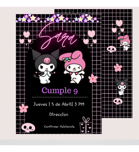 Invitación Personalizada Para Cumpleaños Kuromi Y Melody