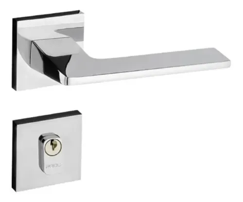 Foto real de Fechadura Externa Pado Sara 55mm Roseta Quadrada Cromada Cor Cromado