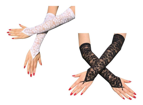 2 Pares De Mujeres 15.7 '' Long Long Code Gloves Sin Dedos