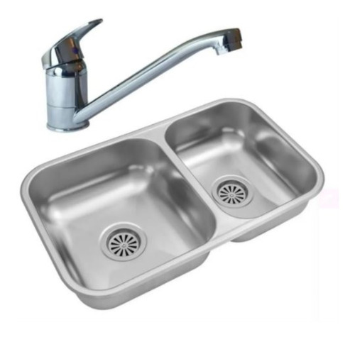 Combo Bacha Johnson Doble Rr63 + Canilla Monocomando Cocina