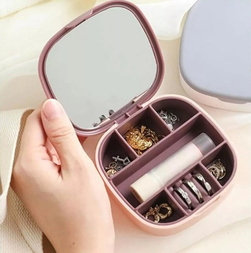Mini Alhajero Organizador Portátil Viaje Joyero Con Espejo Rosa