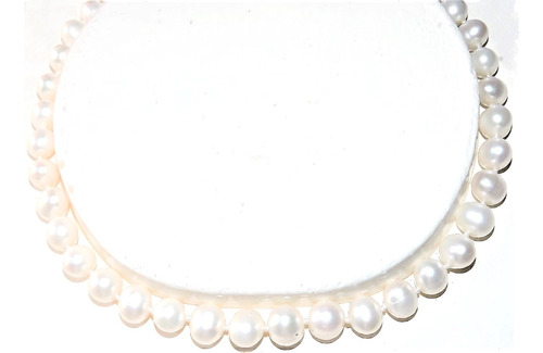 Collar 43 Perla Natural  Anudada 10 Mm Blanca Agua Dulce 