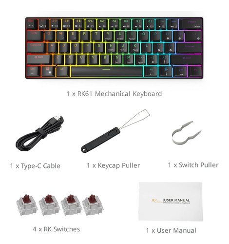 Teclado Mecánico Rk Royal Kludge, Inalámbrico, Rgb, 60 %