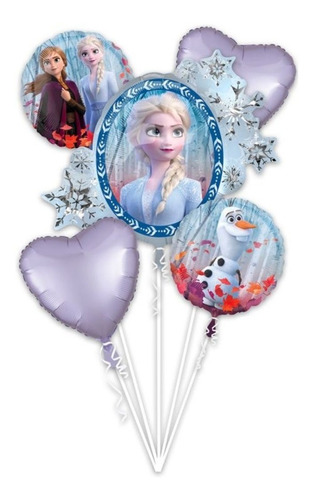 Ramillete Globos Frozen 2 Elsa Ana Olaf Fiesta Jumbo Bqt 5pz