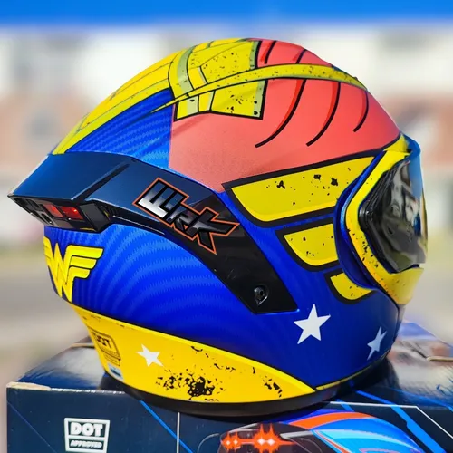 Casco Moto Mujer Maravilla Azul Rojo Luz Amarillo Abatible - $ 1,799