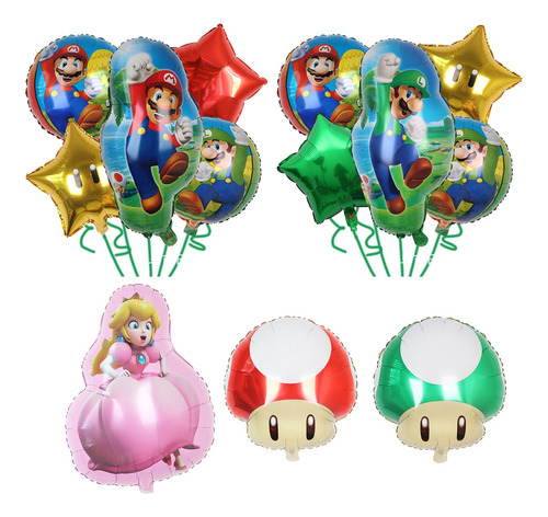 Kit 15 Globos Para Mario Bros Y Peach Decoraciones De Fiesta