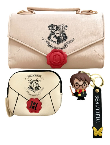 Bolsa Cartera Crossbody Harry Potter Carta +monedero+llavero Negro
