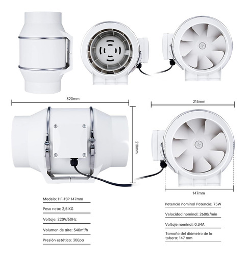 Extractor De Aire Para Cocina Extractor Aire 6 Pulgadas 75w