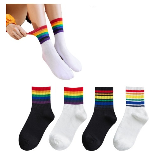 Calcetas Largas Sport Rayas De Colores Rainbow 4pares Difer