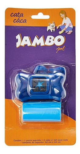 Kit Higiênico Jambo Pet 2 Rolos Azul Cata Caca, Coletor