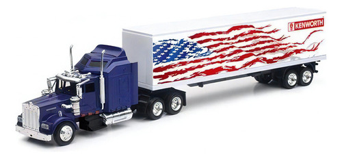 Trailer Kenworth W900 Caja Seca New Ray 1:43 Color Azul Bandera Usa