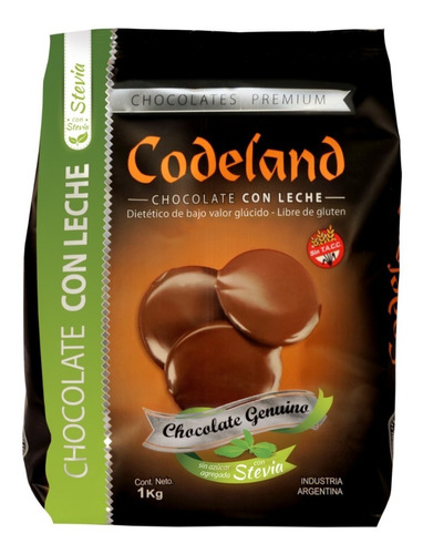 Imagen 1 de 2 de Chocolate Sin Azúcar Agregada Con Leche Codeland X 1 Kg