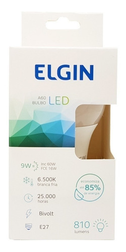 Lâmpada led Elgin Bulbo 9 W Bulbo cor branco-frio 9W 110V/220V 6500K 810lm com 100 unidades