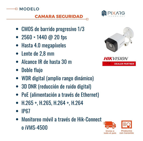 Imagen 4 de 8 de Camara Ip Hikvision 4mpx Bullet Lente 2,8mm Exterior Ir Poe