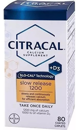 Citracal Calcium + D3 Slow Release 1200mg 80 Cápsulas Sabor Without flavor