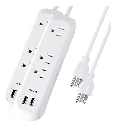 Enchufe Inteligente Marca Kf 2pz 3 Tomas/2 Usb/12 Ft/blanco