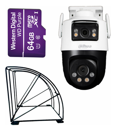 Kit Cronos Cámara Dahua Ip Pt Ipc-wpt1539dd-sw-5e2-pv Wifi Cruiser Dual 10mp Audio Bidireccional Auto Tracking + Microsd 64gb + Protección Metálica + Accesorios Cctv Wpt1539d-plus-64