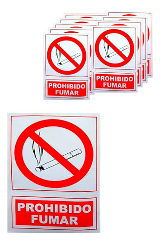 10x Letrero Adhesivo Prohibido Fumar 30cmx20cm