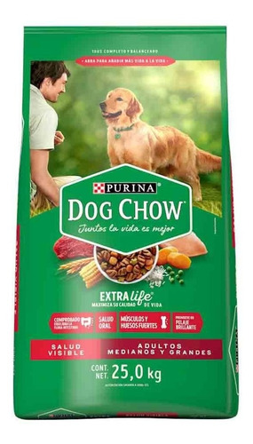 Imagen 1 de 2 de Dog Chow Perro Adulto Raza Mediana Y Grande Sabor Mix 25 Kg